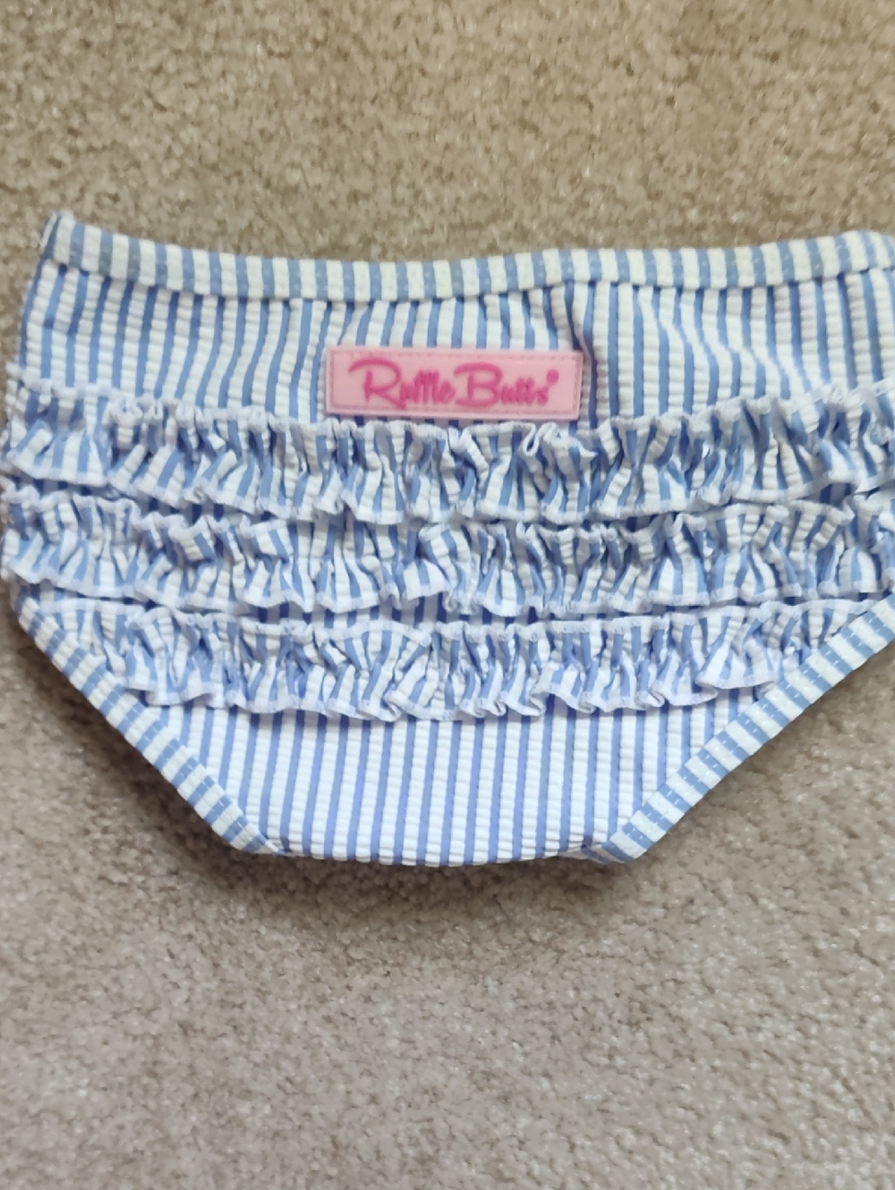 Ruffle Butts Light Blue and White Striped Ruffle Diaper Cover